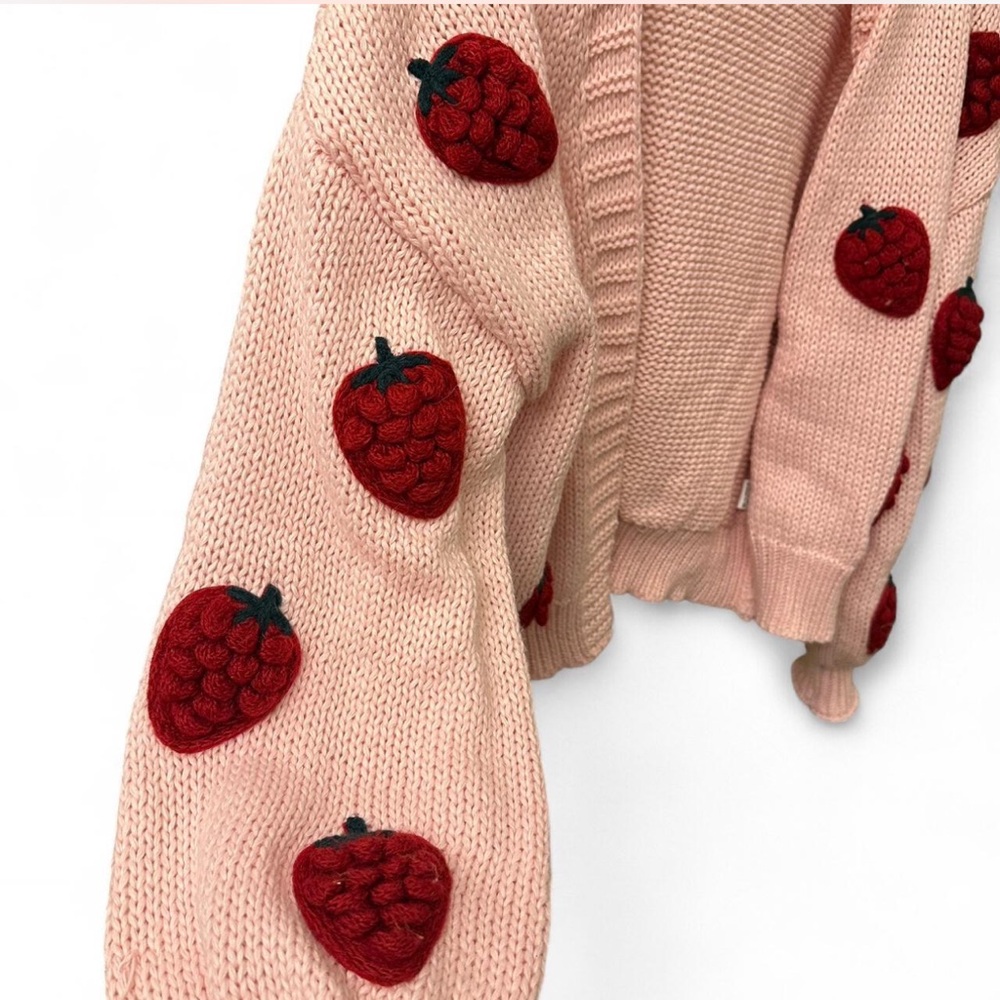 Pink Strawberry Embellished Women's Sweater
